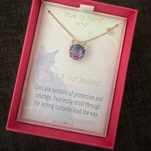 Cat embrace your journey! Purple Necklace solid brass